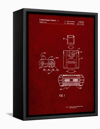 PP1072-Burgundy Super Nintendo Console Remote and Cartridge Patent Poster-Cole Borders-Framed Premier Image Canvas