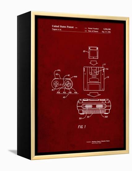 PP1072-Burgundy Super Nintendo Console Remote and Cartridge Patent Poster-Cole Borders-Framed Premier Image Canvas