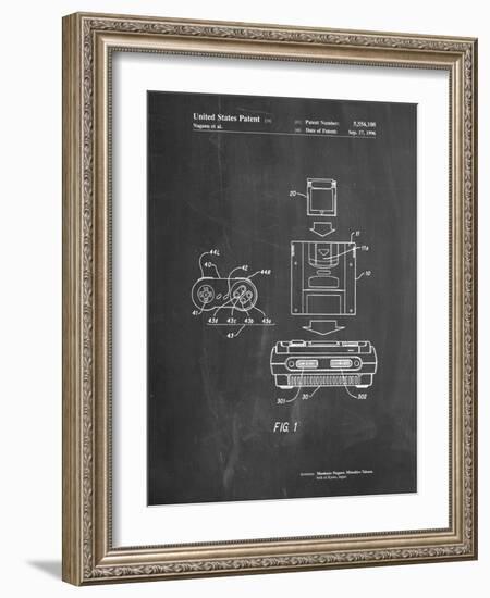 PP1072-Chalkboard Super Nintendo Console Remote and Cartridge Patent Poster-Cole Borders-Framed Giclee Print