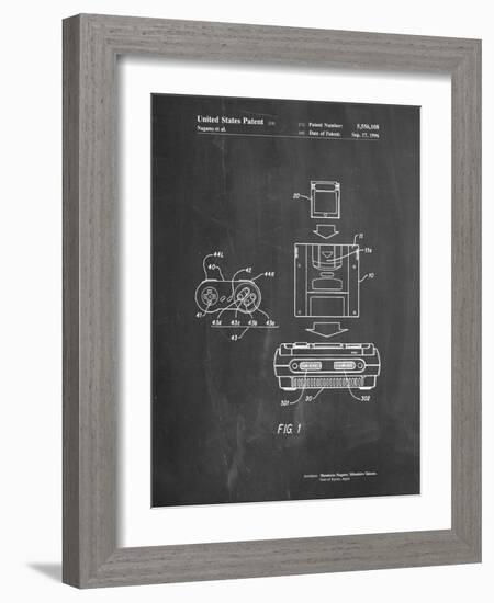 PP1072-Chalkboard Super Nintendo Console Remote and Cartridge Patent Poster-Cole Borders-Framed Giclee Print