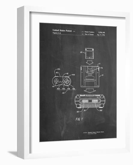 PP1072-Chalkboard Super Nintendo Console Remote and Cartridge Patent Poster-Cole Borders-Framed Giclee Print