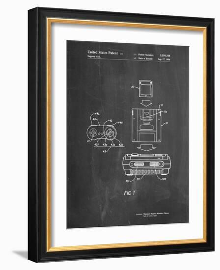 PP1072-Chalkboard Super Nintendo Console Remote and Cartridge Patent Poster-Cole Borders-Framed Giclee Print