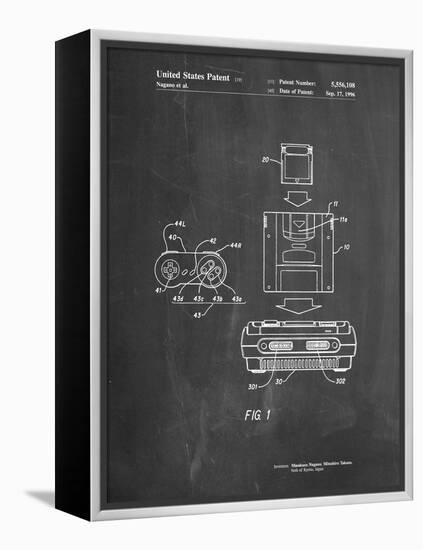 PP1072-Chalkboard Super Nintendo Console Remote and Cartridge Patent Poster-Cole Borders-Framed Premier Image Canvas