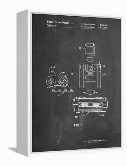 PP1072-Chalkboard Super Nintendo Console Remote and Cartridge Patent Poster-Cole Borders-Framed Premier Image Canvas