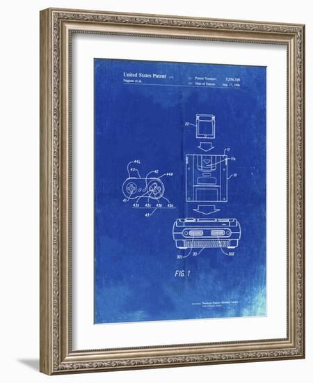 PP1072-Faded Blueprint Super Nintendo Console Remote and Cartridge Patent Poster-Cole Borders-Framed Giclee Print
