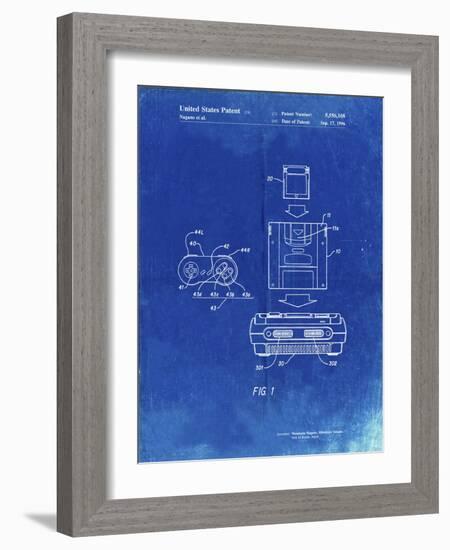 PP1072-Faded Blueprint Super Nintendo Console Remote and Cartridge Patent Poster-Cole Borders-Framed Giclee Print