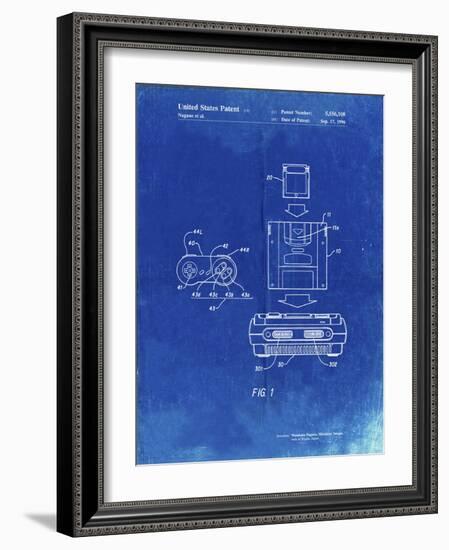 PP1072-Faded Blueprint Super Nintendo Console Remote and Cartridge Patent Poster-Cole Borders-Framed Giclee Print