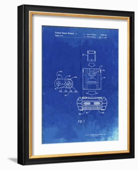 PP1072-Faded Blueprint Super Nintendo Console Remote and Cartridge Patent Poster-Cole Borders-Framed Giclee Print