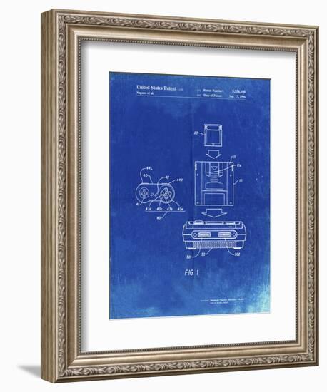 PP1072-Faded Blueprint Super Nintendo Console Remote and Cartridge Patent Poster-Cole Borders-Framed Premium Giclee Print