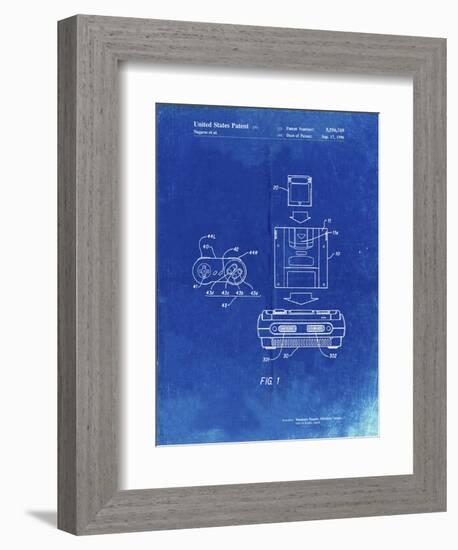 PP1072-Faded Blueprint Super Nintendo Console Remote and Cartridge Patent Poster-Cole Borders-Framed Premium Giclee Print