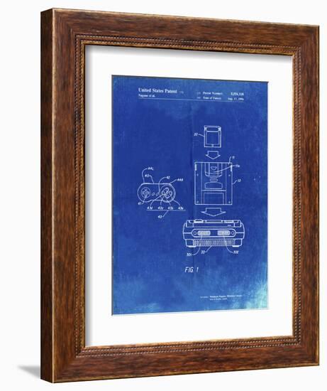 PP1072-Faded Blueprint Super Nintendo Console Remote and Cartridge Patent Poster-Cole Borders-Framed Premium Giclee Print