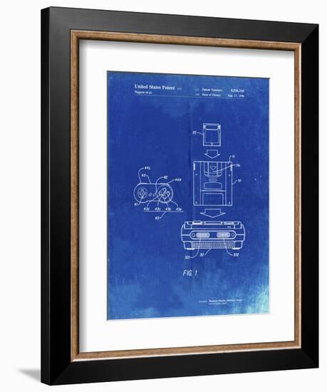 PP1072-Faded Blueprint Super Nintendo Console Remote and Cartridge Patent Poster-Cole Borders-Framed Premium Giclee Print