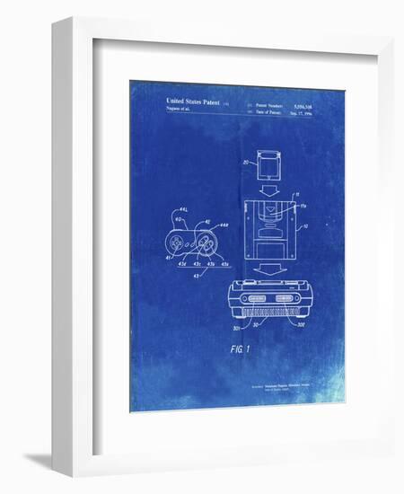 PP1072-Faded Blueprint Super Nintendo Console Remote and Cartridge Patent Poster-Cole Borders-Framed Premium Giclee Print