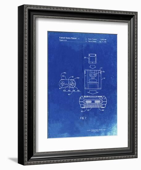 PP1072-Faded Blueprint Super Nintendo Console Remote and Cartridge Patent Poster-Cole Borders-Framed Premium Giclee Print