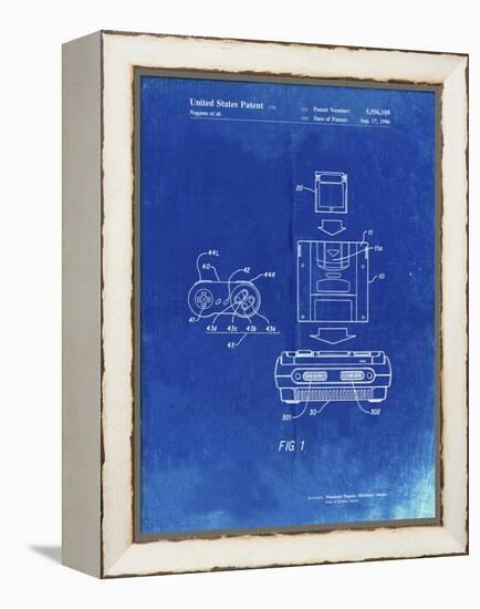 PP1072-Faded Blueprint Super Nintendo Console Remote and Cartridge Patent Poster-Cole Borders-Framed Premier Image Canvas