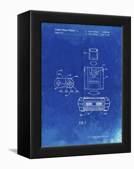 PP1072-Faded Blueprint Super Nintendo Console Remote and Cartridge Patent Poster-Cole Borders-Framed Premier Image Canvas