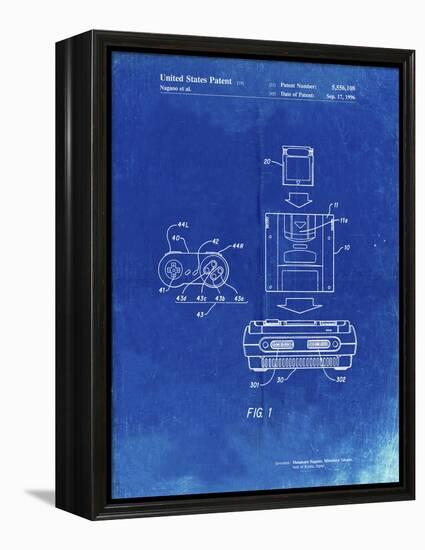 PP1072-Faded Blueprint Super Nintendo Console Remote and Cartridge Patent Poster-Cole Borders-Framed Premier Image Canvas