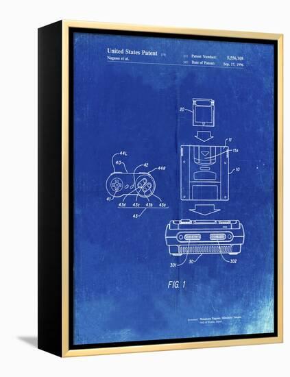 PP1072-Faded Blueprint Super Nintendo Console Remote and Cartridge Patent Poster-Cole Borders-Framed Premier Image Canvas