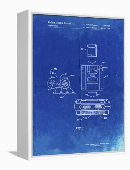 PP1072-Faded Blueprint Super Nintendo Console Remote and Cartridge Patent Poster-Cole Borders-Framed Premier Image Canvas