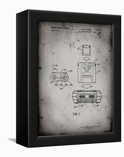 PP1072-Faded Grey Super Nintendo Console Remote and Cartridge Patent Poster-Cole Borders-Framed Premier Image Canvas