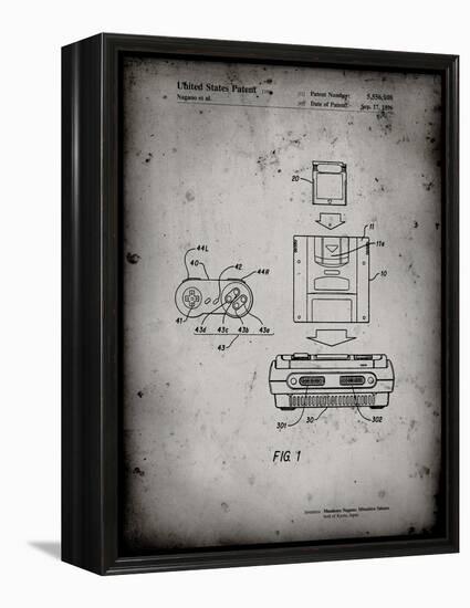 PP1072-Faded Grey Super Nintendo Console Remote and Cartridge Patent Poster-Cole Borders-Framed Premier Image Canvas