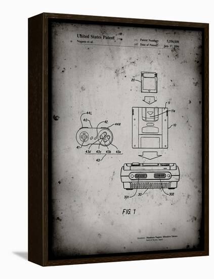 PP1072-Faded Grey Super Nintendo Console Remote and Cartridge Patent Poster-Cole Borders-Framed Premier Image Canvas