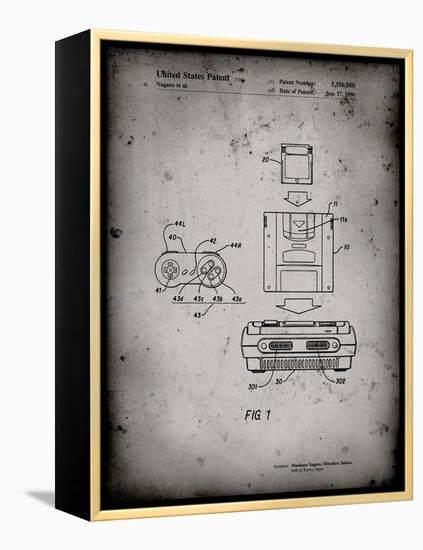 PP1072-Faded Grey Super Nintendo Console Remote and Cartridge Patent Poster-Cole Borders-Framed Premier Image Canvas