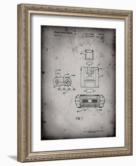 PP1072-Faded Grey Super Nintendo Console Remote and Cartridge Patent Poster-Cole Borders-Framed Giclee Print