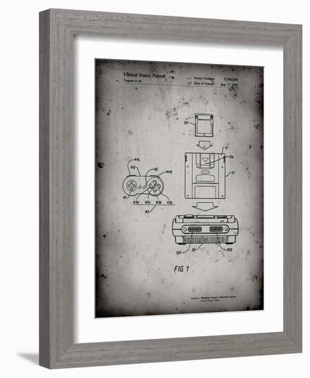 PP1072-Faded Grey Super Nintendo Console Remote and Cartridge Patent Poster-Cole Borders-Framed Giclee Print