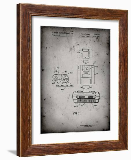 PP1072-Faded Grey Super Nintendo Console Remote and Cartridge Patent Poster-Cole Borders-Framed Giclee Print