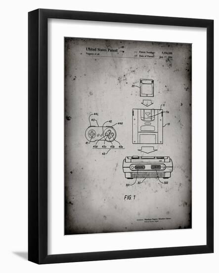 PP1072-Faded Grey Super Nintendo Console Remote and Cartridge Patent Poster-Cole Borders-Framed Giclee Print