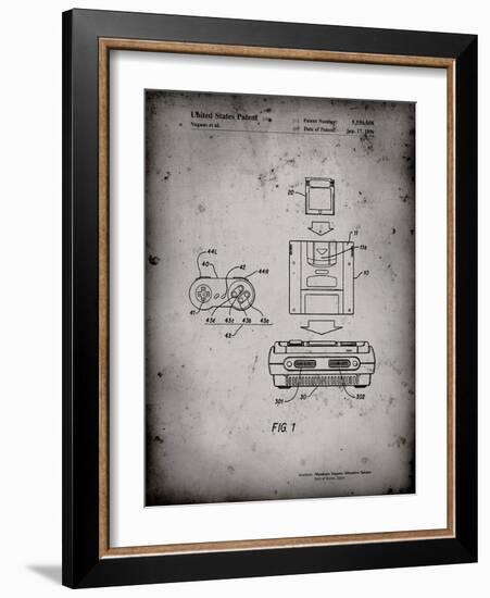 PP1072-Faded Grey Super Nintendo Console Remote and Cartridge Patent Poster-Cole Borders-Framed Giclee Print