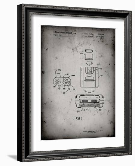 PP1072-Faded Grey Super Nintendo Console Remote and Cartridge Patent Poster-Cole Borders-Framed Giclee Print