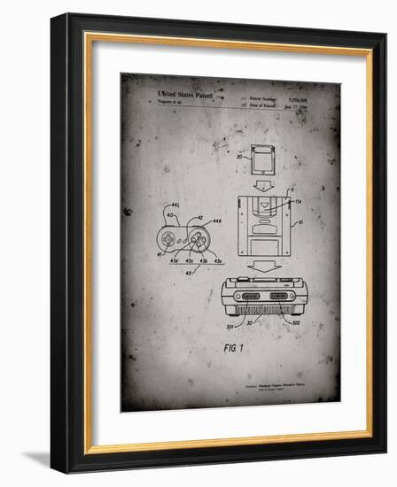 PP1072-Faded Grey Super Nintendo Console Remote and Cartridge Patent Poster-Cole Borders-Framed Giclee Print