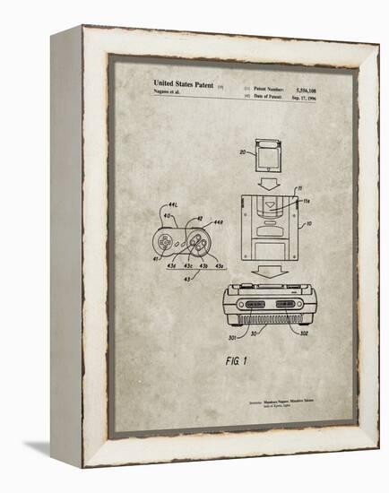 PP1072-Sandstone Super Nintendo Console Remote and Cartridge Patent Poster-Cole Borders-Framed Premier Image Canvas