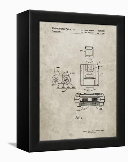 PP1072-Sandstone Super Nintendo Console Remote and Cartridge Patent Poster-Cole Borders-Framed Premier Image Canvas