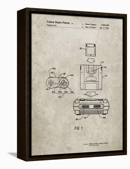 PP1072-Sandstone Super Nintendo Console Remote and Cartridge Patent Poster-Cole Borders-Framed Premier Image Canvas