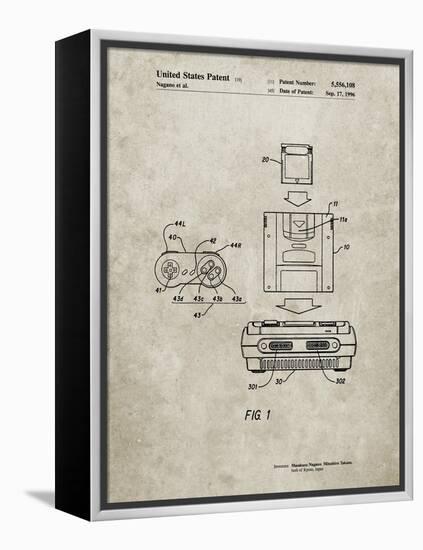 PP1072-Sandstone Super Nintendo Console Remote and Cartridge Patent Poster-Cole Borders-Framed Premier Image Canvas