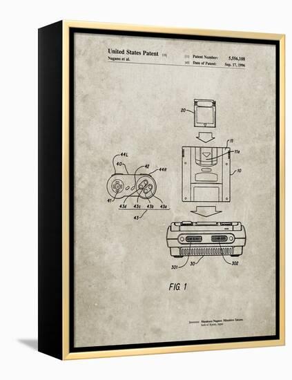 PP1072-Sandstone Super Nintendo Console Remote and Cartridge Patent Poster-Cole Borders-Framed Premier Image Canvas