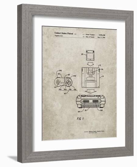 PP1072-Sandstone Super Nintendo Console Remote and Cartridge Patent Poster-Cole Borders-Framed Giclee Print