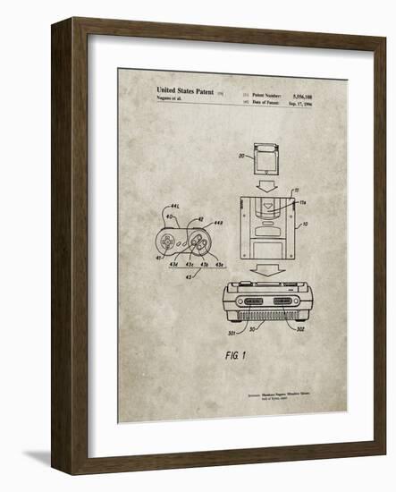 PP1072-Sandstone Super Nintendo Console Remote and Cartridge Patent Poster-Cole Borders-Framed Giclee Print