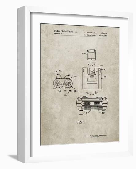 PP1072-Sandstone Super Nintendo Console Remote and Cartridge Patent Poster-Cole Borders-Framed Giclee Print