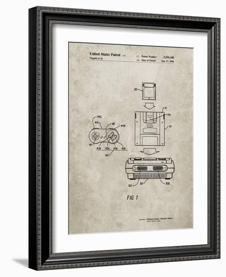 PP1072-Sandstone Super Nintendo Console Remote and Cartridge Patent Poster-Cole Borders-Framed Giclee Print