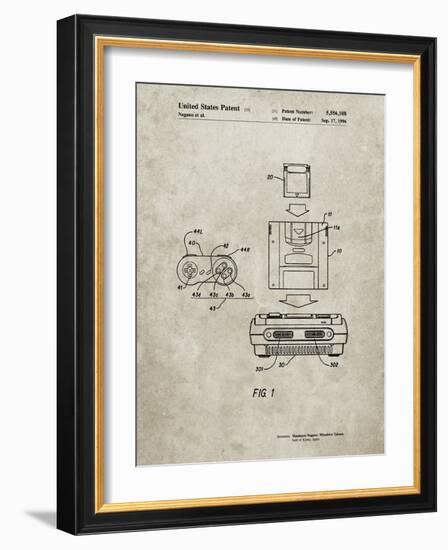 PP1072-Sandstone Super Nintendo Console Remote and Cartridge Patent Poster-Cole Borders-Framed Giclee Print