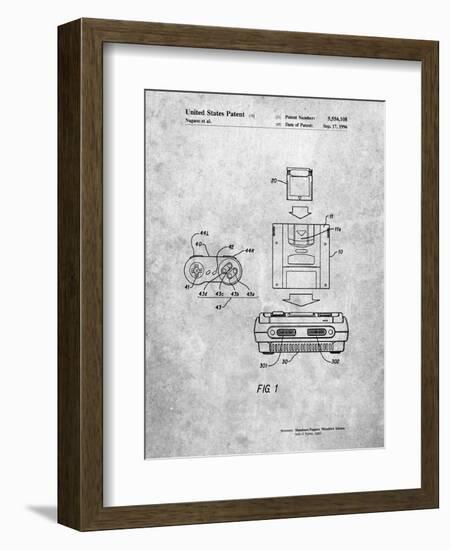 PP1072-Slate Super Nintendo Console Remote and Cartridge Patent Poster-Cole Borders-Framed Premium Giclee Print