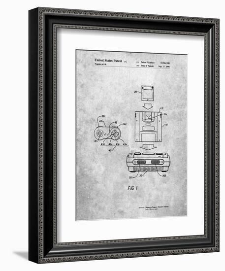 PP1072-Slate Super Nintendo Console Remote and Cartridge Patent Poster-Cole Borders-Framed Premium Giclee Print