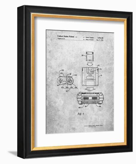 PP1072-Slate Super Nintendo Console Remote and Cartridge Patent Poster-Cole Borders-Framed Premium Giclee Print