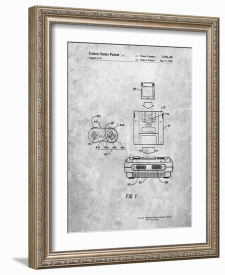 PP1072-Slate Super Nintendo Console Remote and Cartridge Patent Poster-Cole Borders-Framed Giclee Print