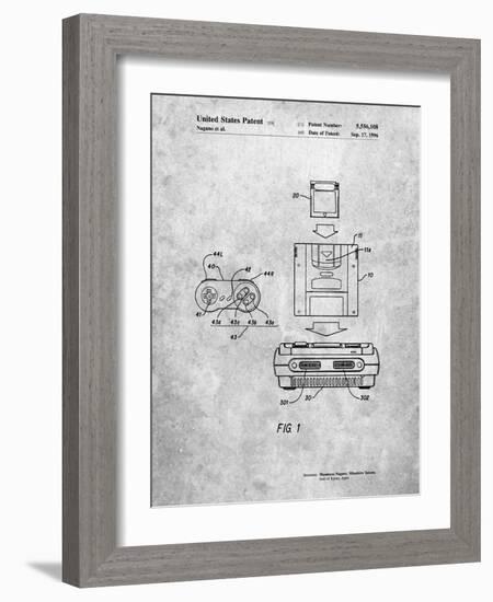 PP1072-Slate Super Nintendo Console Remote and Cartridge Patent Poster-Cole Borders-Framed Giclee Print