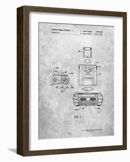 PP1072-Slate Super Nintendo Console Remote and Cartridge Patent Poster-Cole Borders-Framed Giclee Print